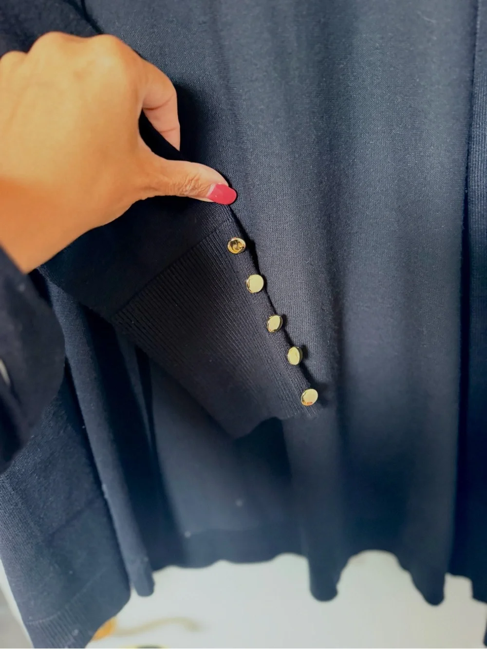 JM Collection Women's PL Black Sweater Cardigan Long Sleeve Gold Button Cuff